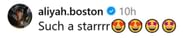 Aliyah Boston comments on Dearica Hamby's post. (Photo: @dearicamarie on IG)